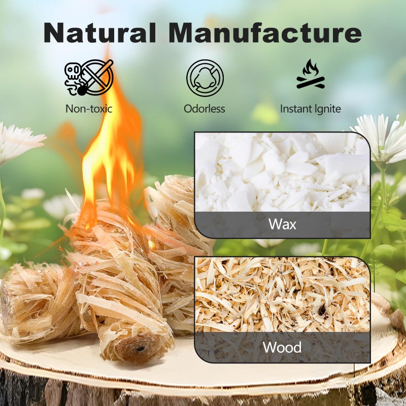 WABUPD 110 Pcs Fire Starter - Natural Fire Starters for Fireplace  Pellet Stove  BBQ  Pizza Oven  Fire Pit &Chimney  Fire Starters for Grill  Waterproof & All-Weather Firelighters  Charcoal Starter - Image 5